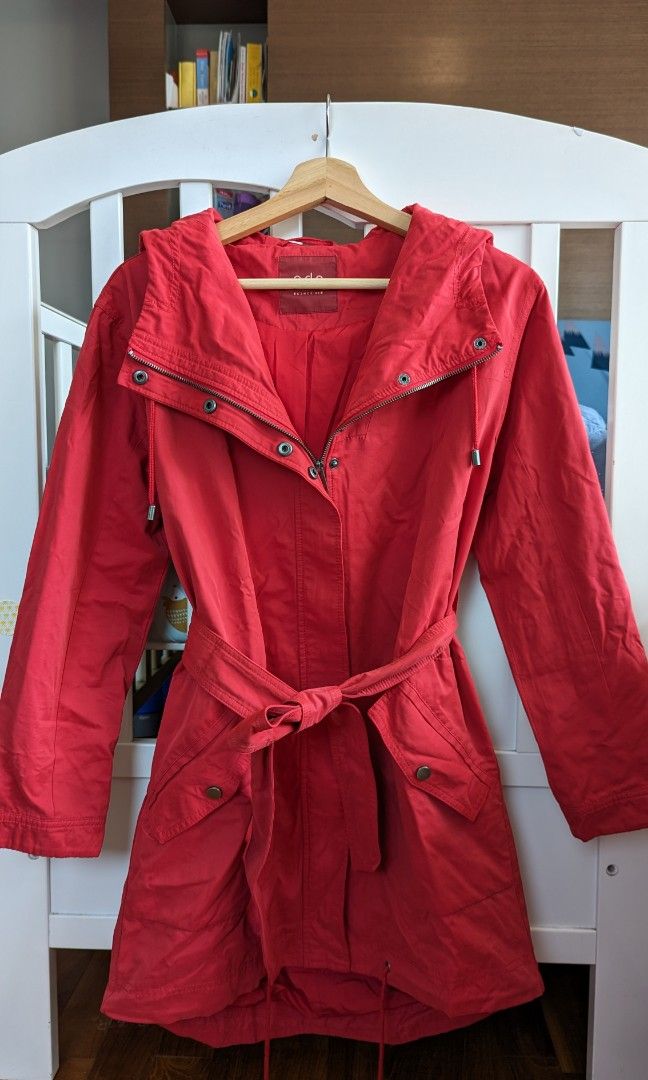 S Esprit Red Hooded Trench coat