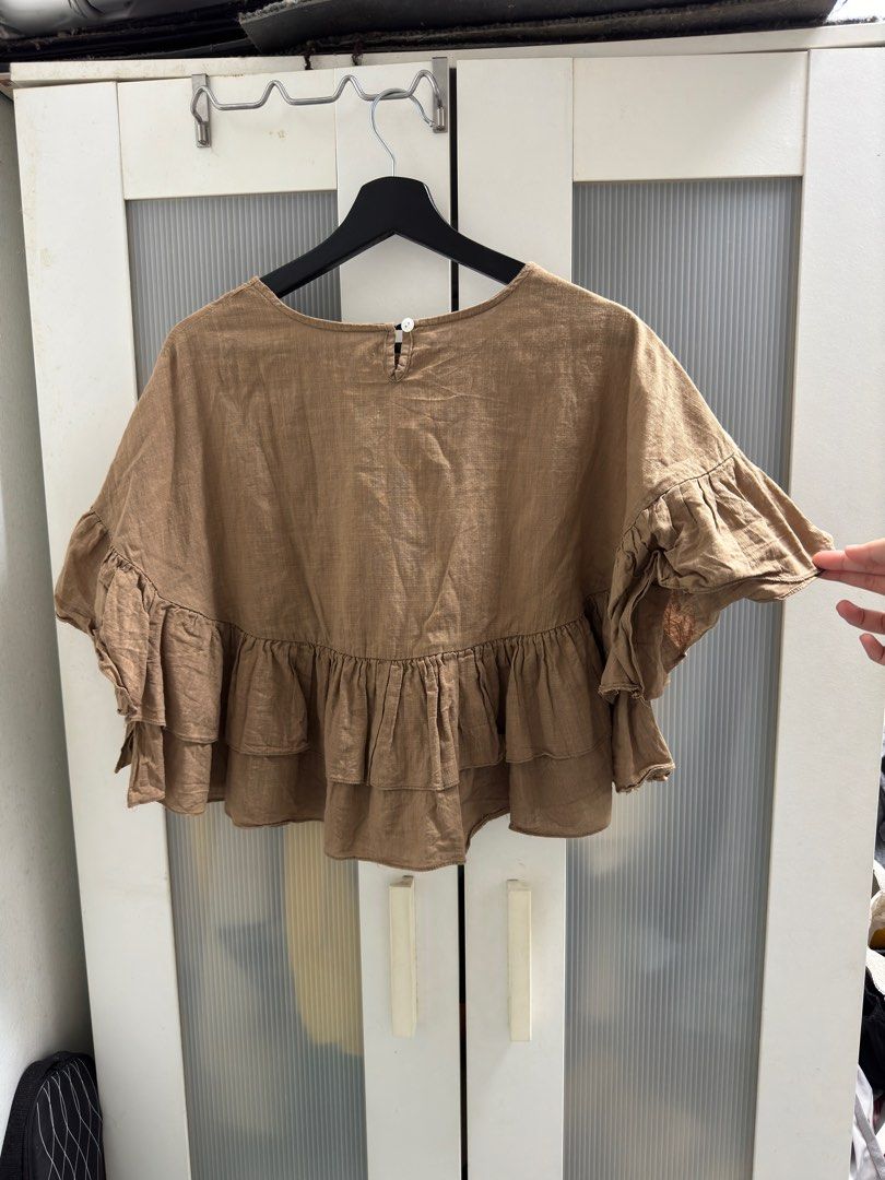 Ruffles Top (Brown), Women's Fashion, Tops, Blouses on Carousell