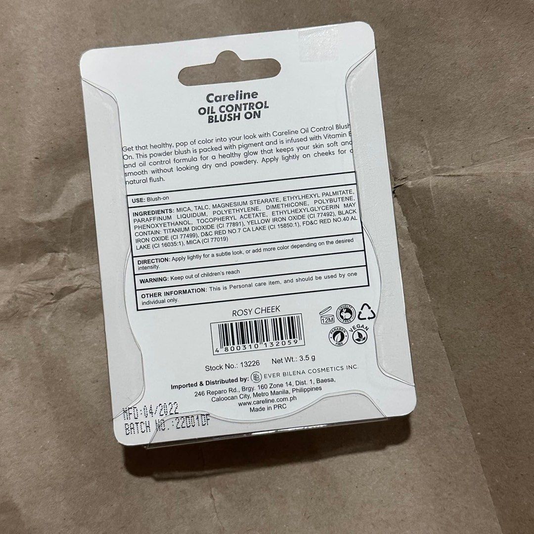 SEALED Careline Blush On (Category: Makeup) located in Lucena. Submitted by declutteredph (Listing ID 1262429415, Image 2). Description: Sealed / Brand New Careline Blush On Shade: Rosy Cheek Selling for: 100 pesos Original Price: 150 pesos.