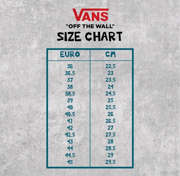 Vans us mens size chart 2025