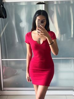 Shein red ribbed T-shirt dress