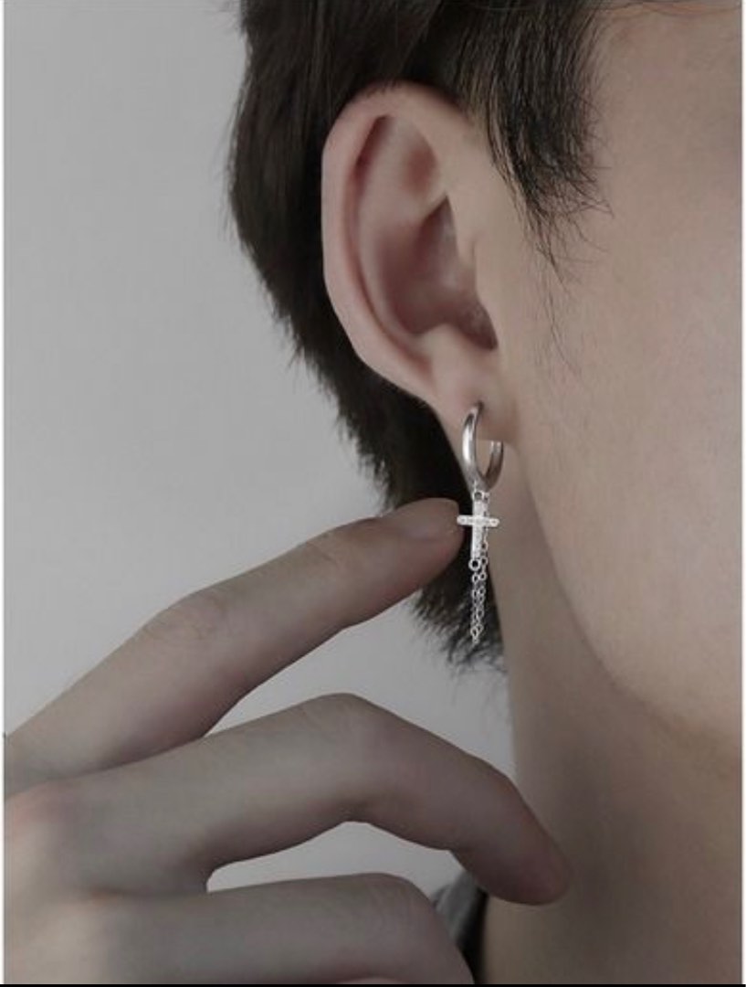 Silver cross chain earrings Men s Fashion Watches Accessories