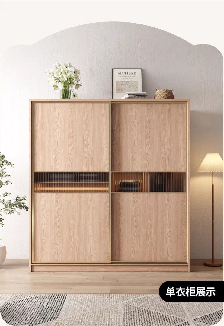 Sliding Door Wooden Wardrobe (Japandi, Nordic, Wabi Sabi), Furniture