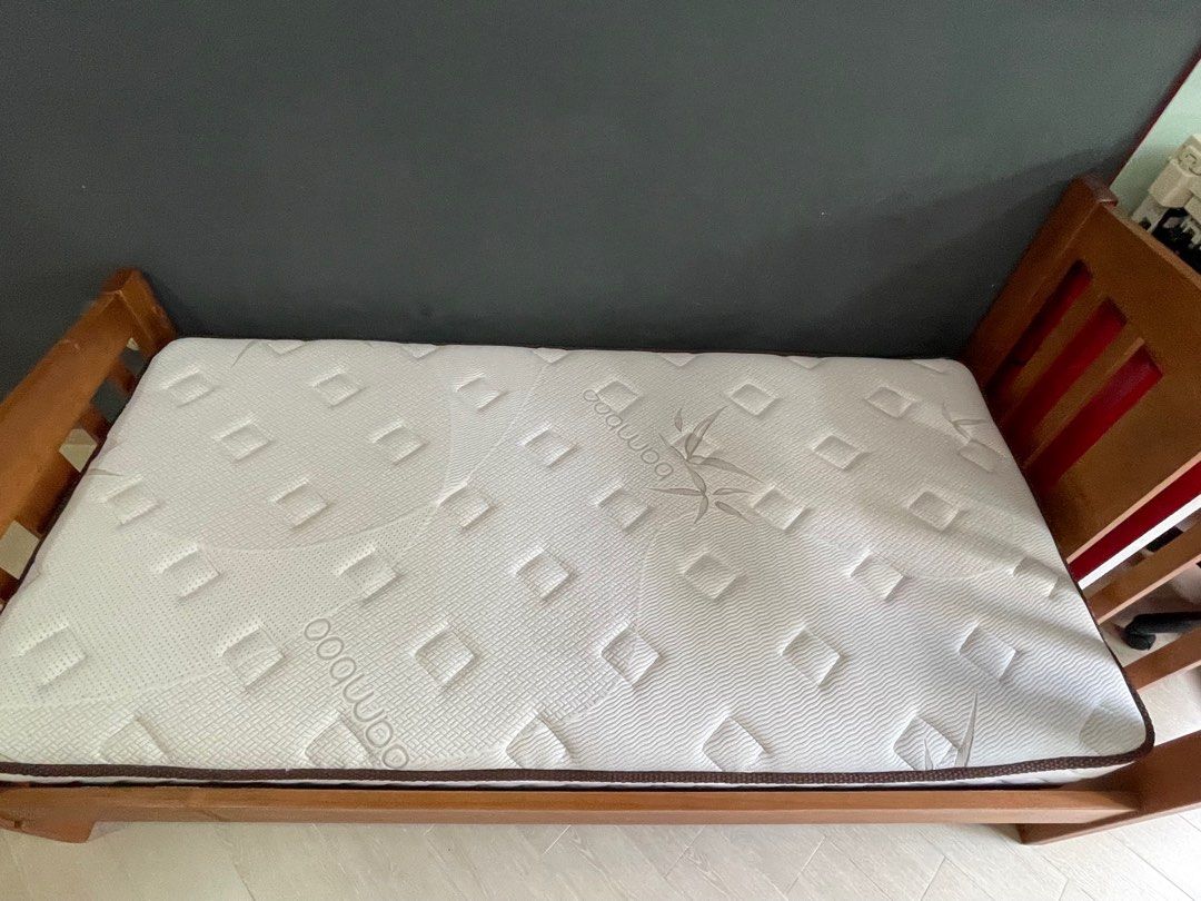 Solid wood Single bed with Bamboo spring mattress, Furniture & Home ...