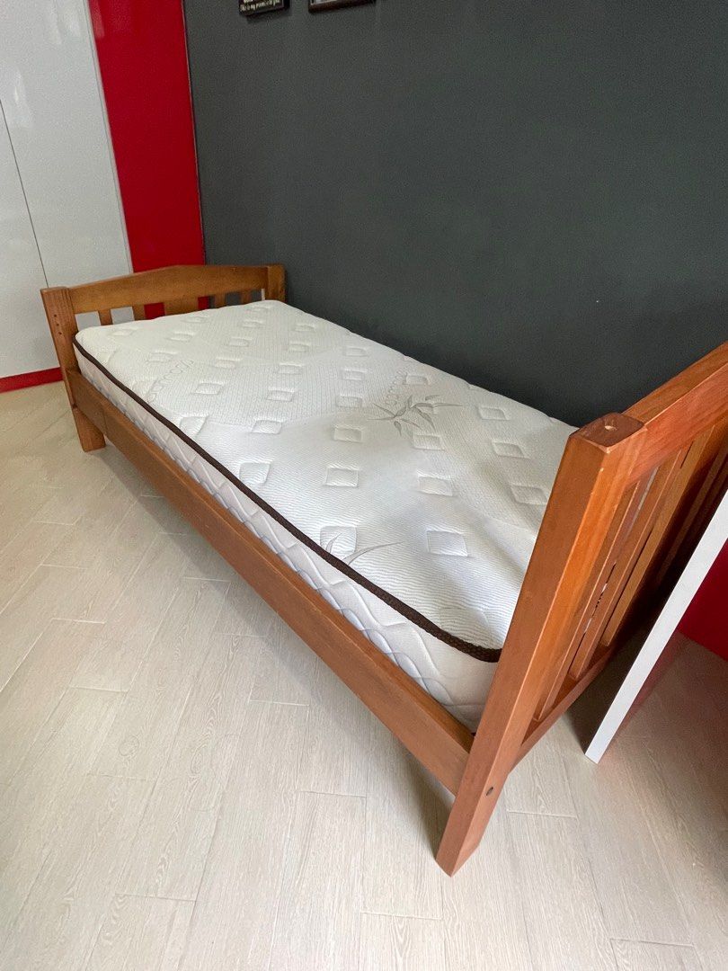 Solid wood Single bed with Bamboo spring mattress, Furniture & Home ...