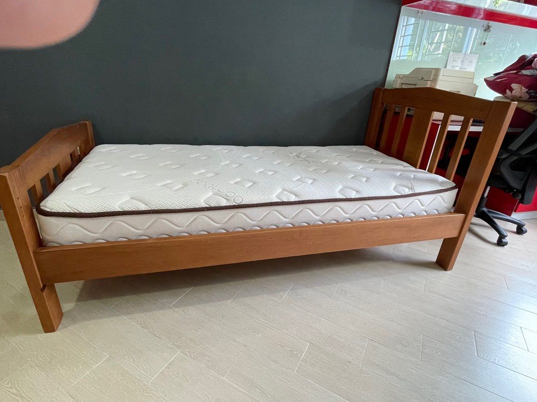 Solid wood Single bed with Bamboo spring mattress, Furniture & Home ...