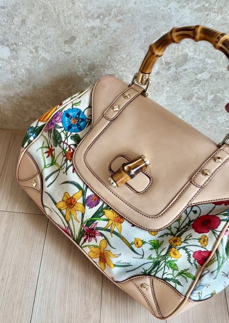 Gucci floral bag bamboo handle outlet