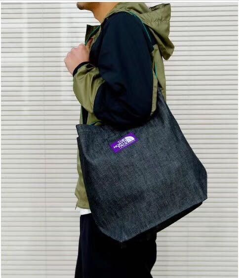 The north face purple outlet label denim logo tape tote