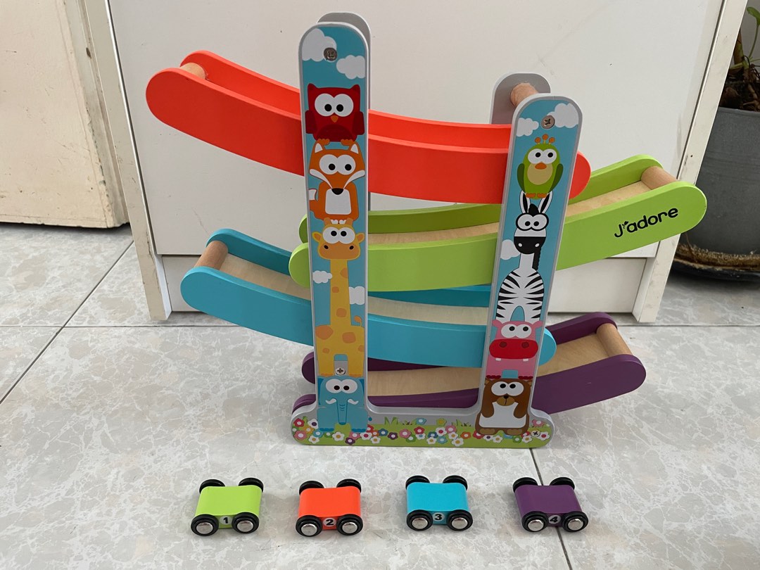 Toddler Wooden Race Track Car Ramp, Racer with 4 Mini Car, Hobbies ...