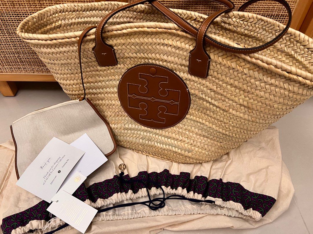 Tory burch best sale ella straw tote