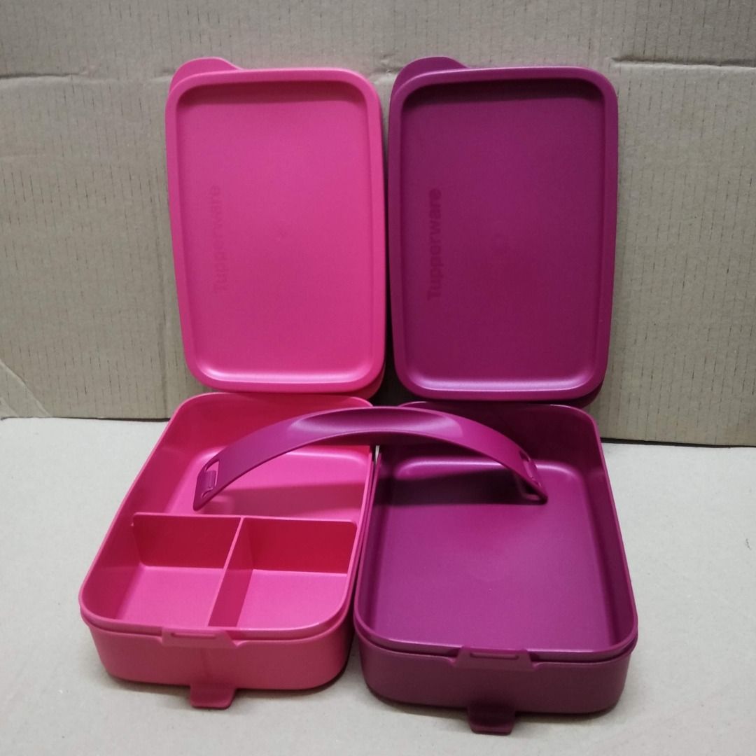 Tupperware Slim Lunch Divided Container w/ Snack Cup in Magenta / Pink /  Purple