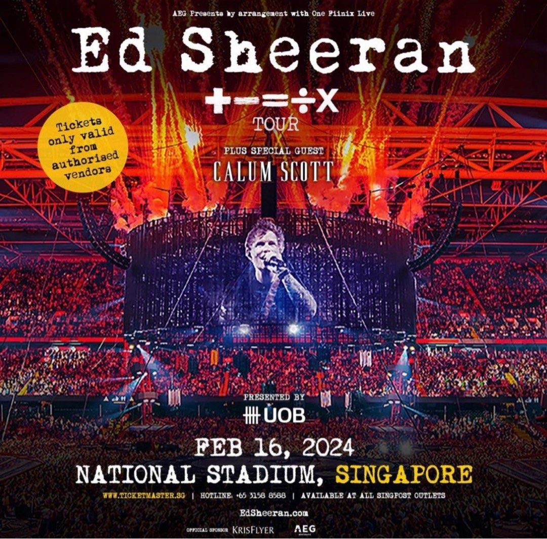 Ed Sheeran Singapore Two CAT3 tickets (A Pair!), Tickets & Vouchers