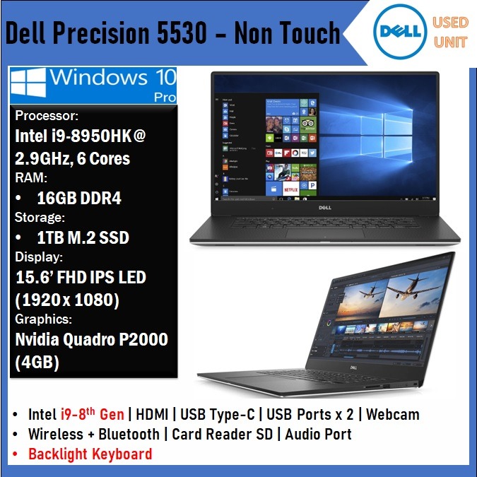 USED] Dell 5530 Intel i9-8950HK 16GB RAM 1TB SSD GPU-4GB 15.6 IPS