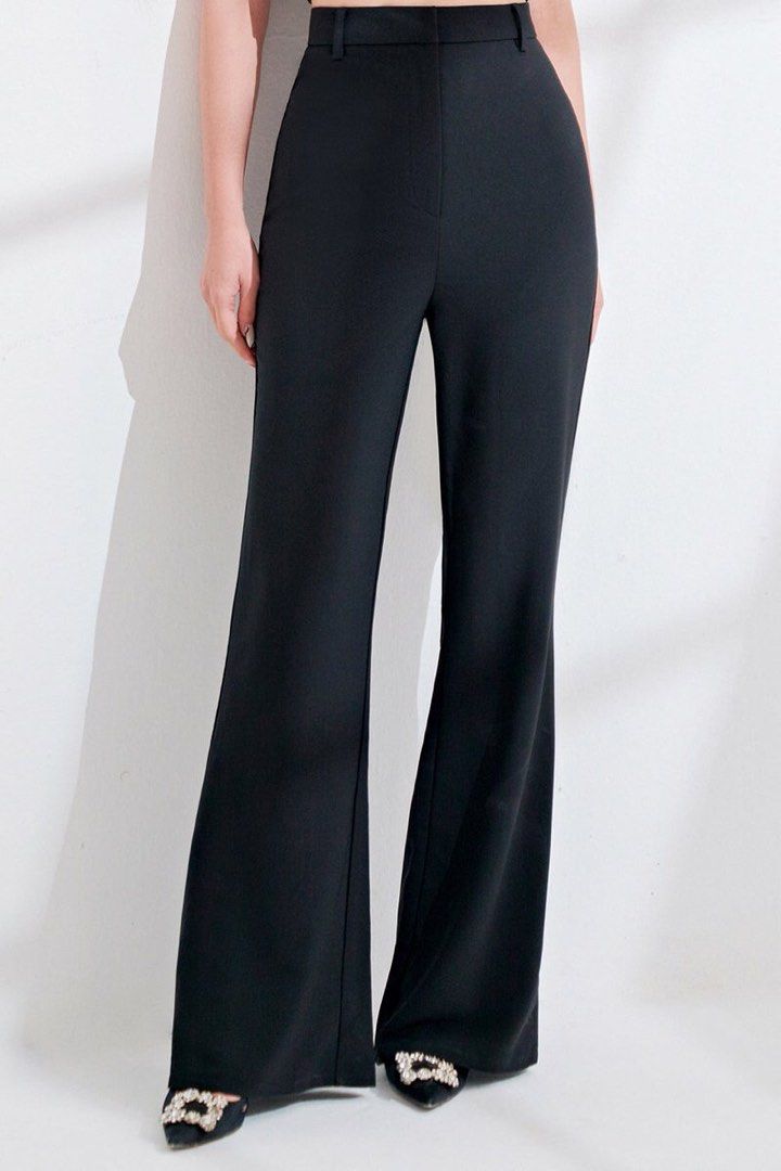 Black flared slacks clearance