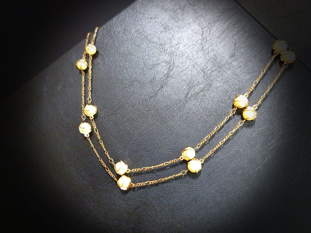 Gold with pearl long necklace designs sale