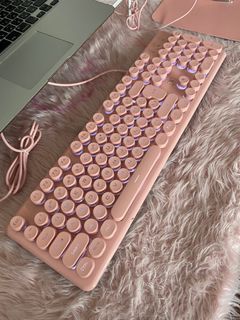 【XMT】Mechanical touch keyboard mouse set for girls cute wired silent girl heart game punk round key