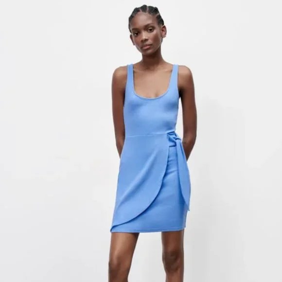 ZARA POWDER BLUE KNOTTED DRESS, Women's Fashion, Dresses & Sets