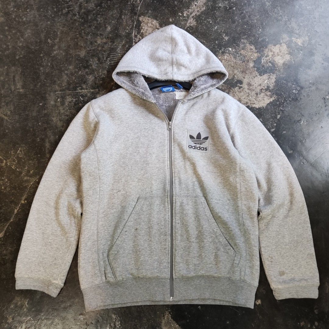 Zipper Hoodie Adidas Sherpa Second, Fesyen Pria, Pakaian Atasan