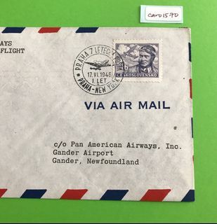 1946 First clipper airmail flight cover, Pan American Airways, Prague to Gander, Newfoundland
