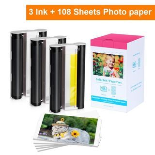  Printer Photo Paper 4x6. Canon Selphy CP1300 Ink And Paper.  COLOR Prints; Includes 108 Ink Paper Sheets, Postcard Size with Glossy  Finish, and 3 Ink Toners for CP1300, CP1200, CP910, CP900 