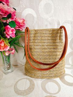 💯      % Authentic Japan Woven One-shoulder Straw Bag, Summer  Bucket Bag