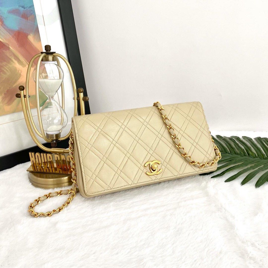 Guarantee authentic Chanel Classic Small Quilted Caviar Double Flap Gold  Hardware Chain Shoulder Bag/Beige