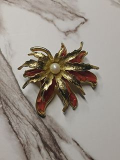 Akoya and red colar  brooch, japan