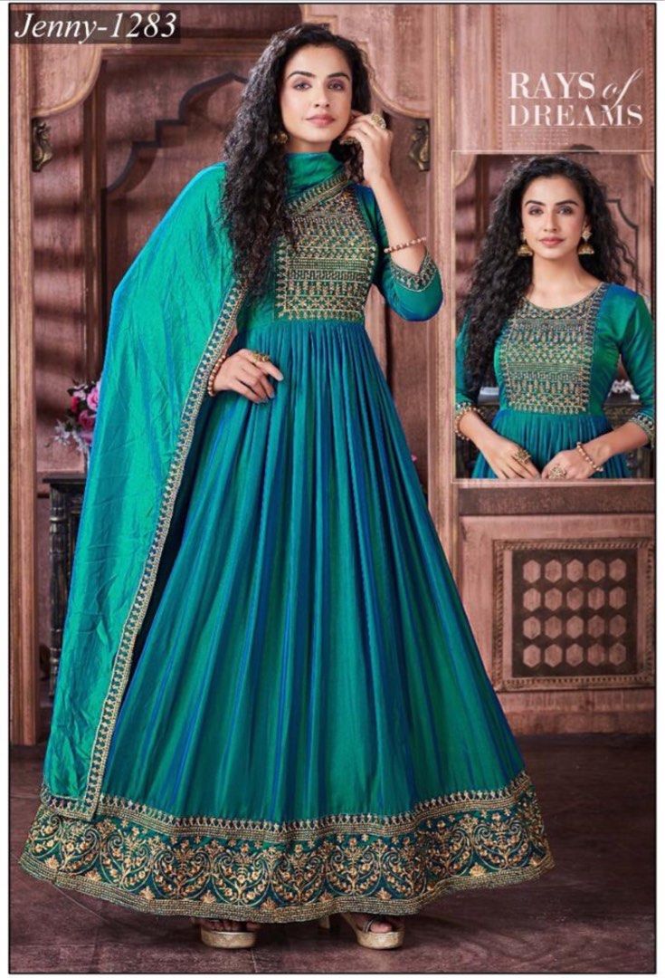 Sky blue Gown Diwali Dress with Embroidered Georgette - GWU0374