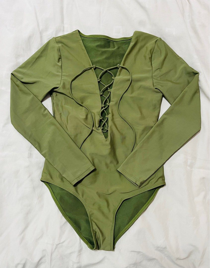 Army Green Rashguard / Swimsuit / One Piece, Women's Fashion, Swimwear ...
