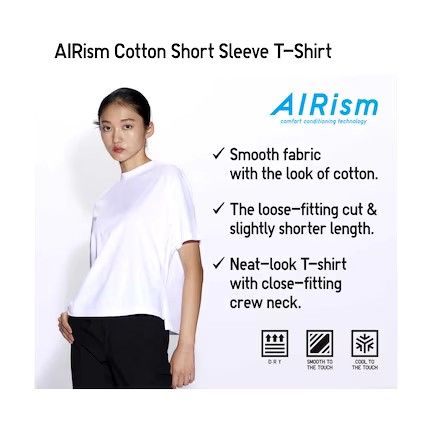 Authentic Uniqlo AIRism Cotton Short Sleeve T-Shirt White, Women's Fashion,  Tops, Other Tops on Carousell