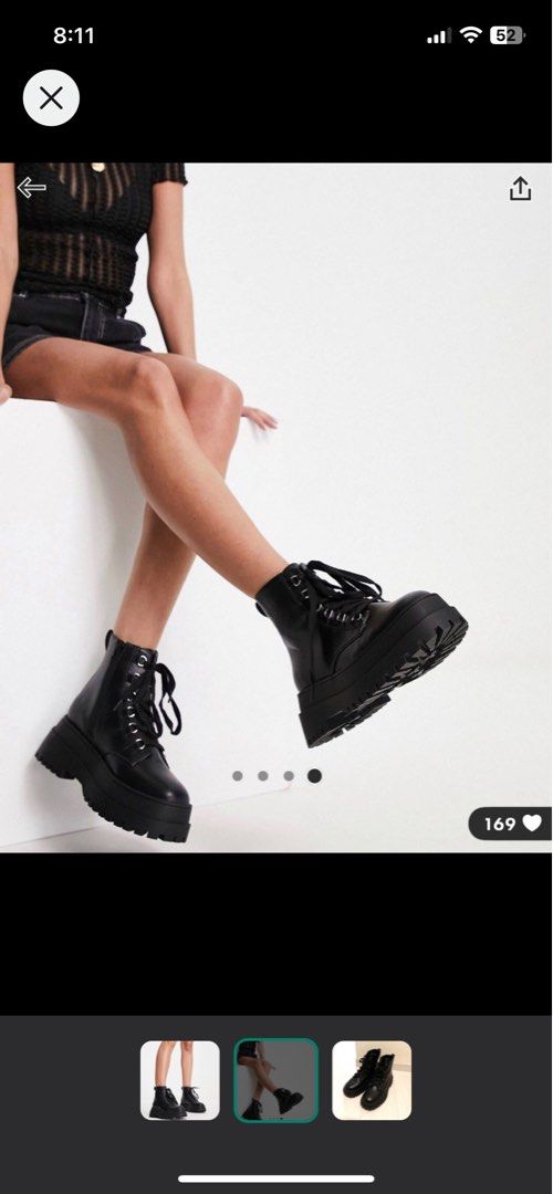 black lace up chunky boots Women s Fashion Footwear Boots on