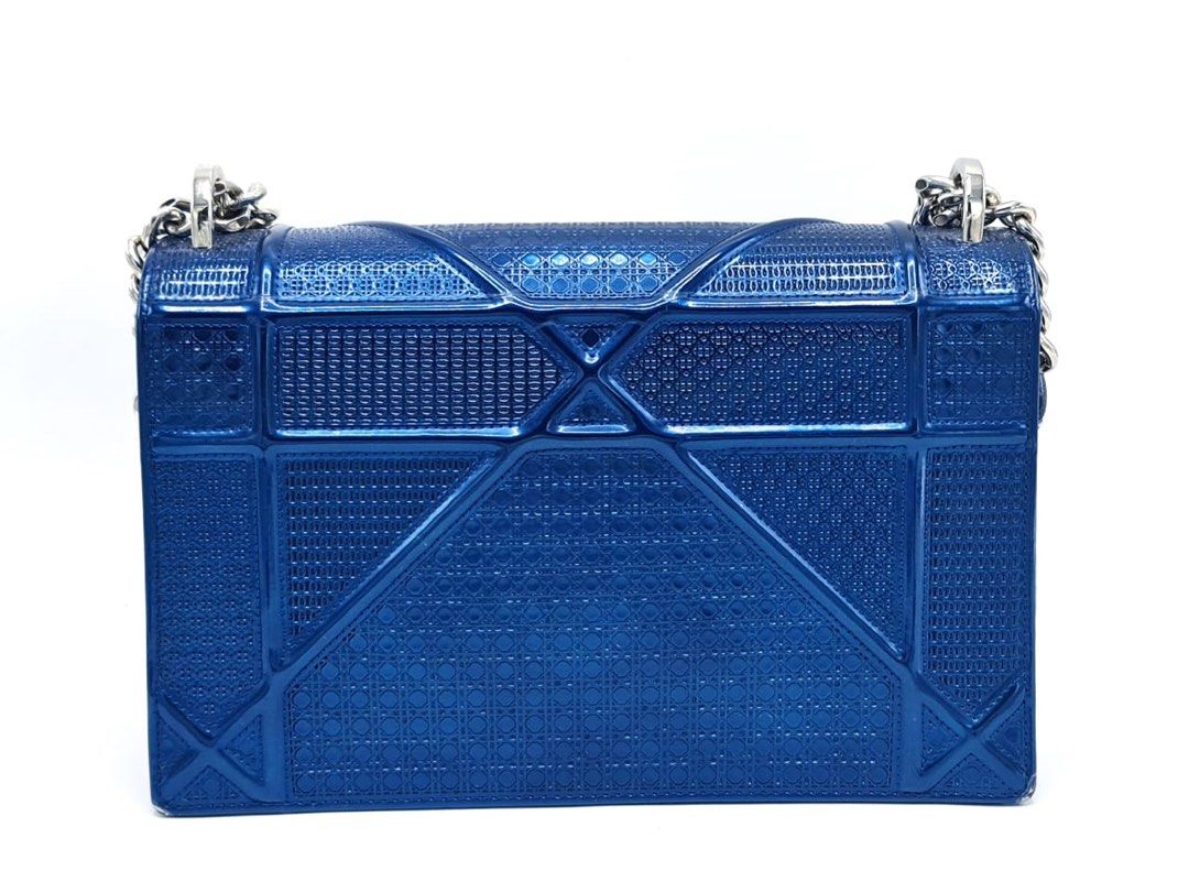 C.D Metallic Blue Perforated Leather Diorama Medium Flap