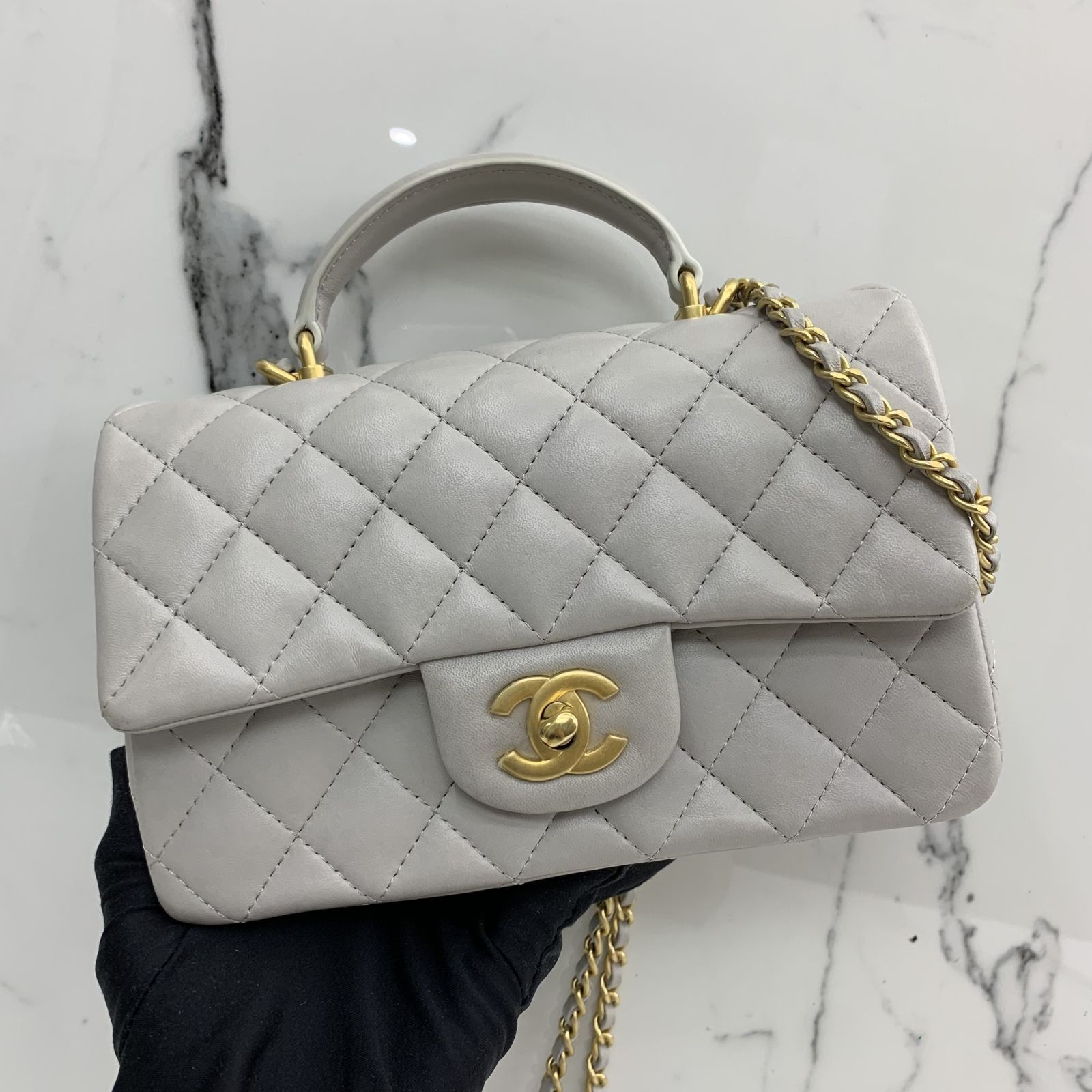 Chanel AS2431 Mini flap Lambskin bag with top handle Light gold