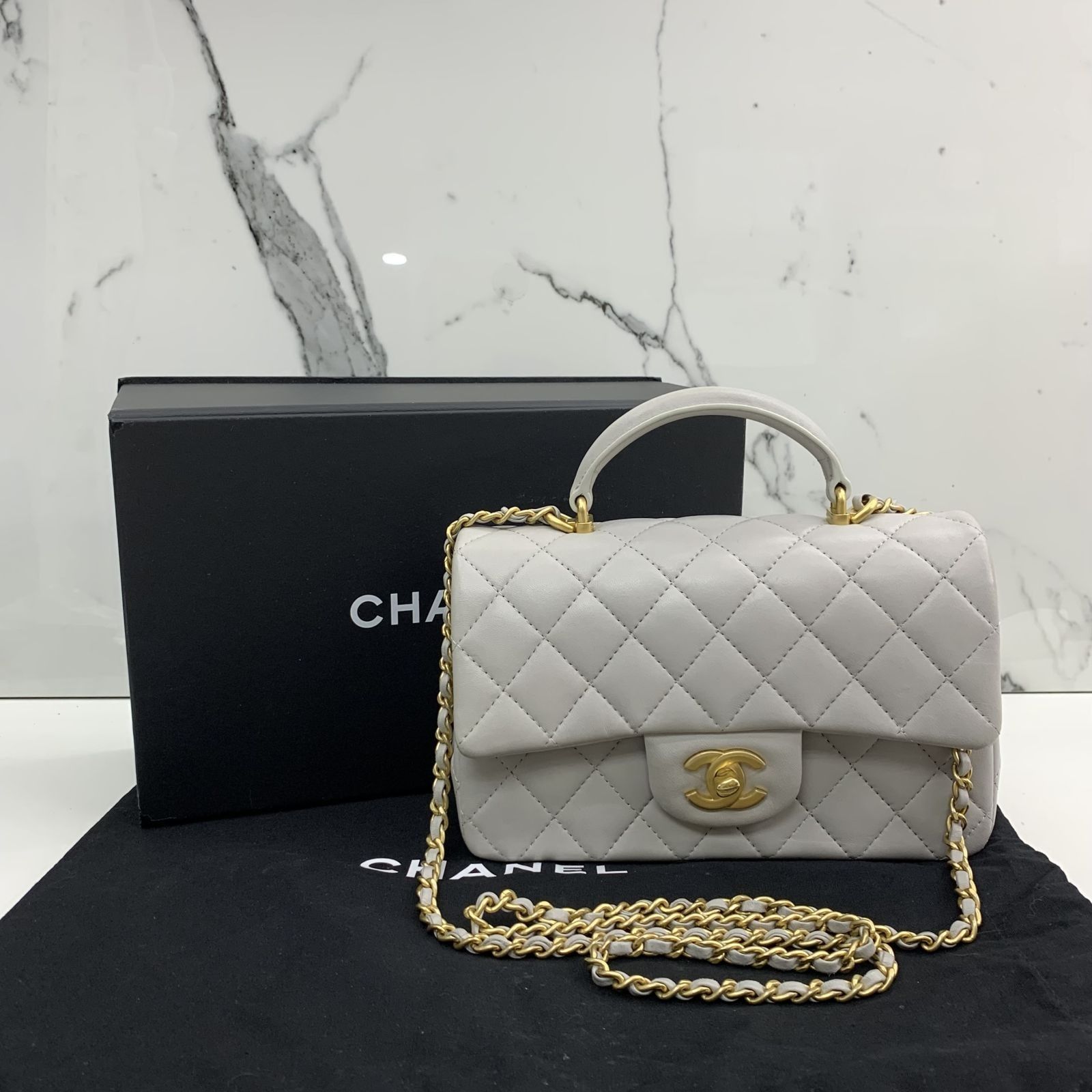 CHANEL Lambskin Quilted Mini Top Handle Rectangular Flap Light Pink 947800