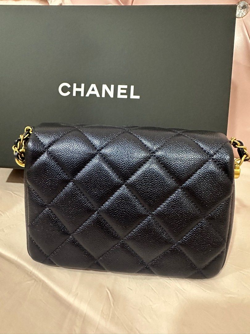 Chanel 21k perfect mini square flap iridescent midnight black , Luxury,  Bags & Wallets on Carousell