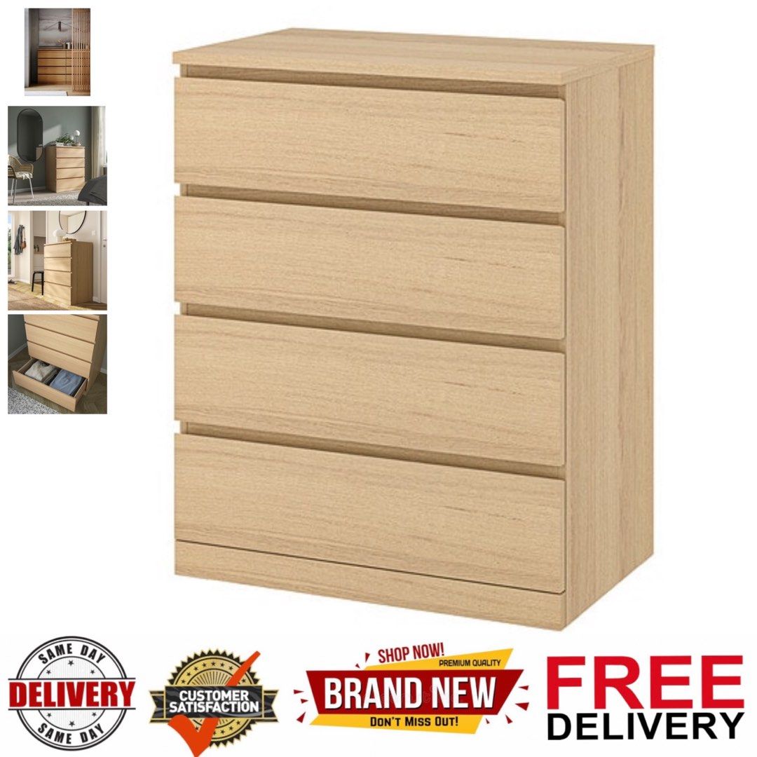 Ikea malm chest of 6 drawers oak veneer sale