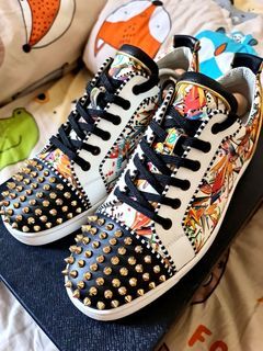 Christian Louboutin Leather Spike Studs Sneakers Shoes 40 White Auth Men  Used