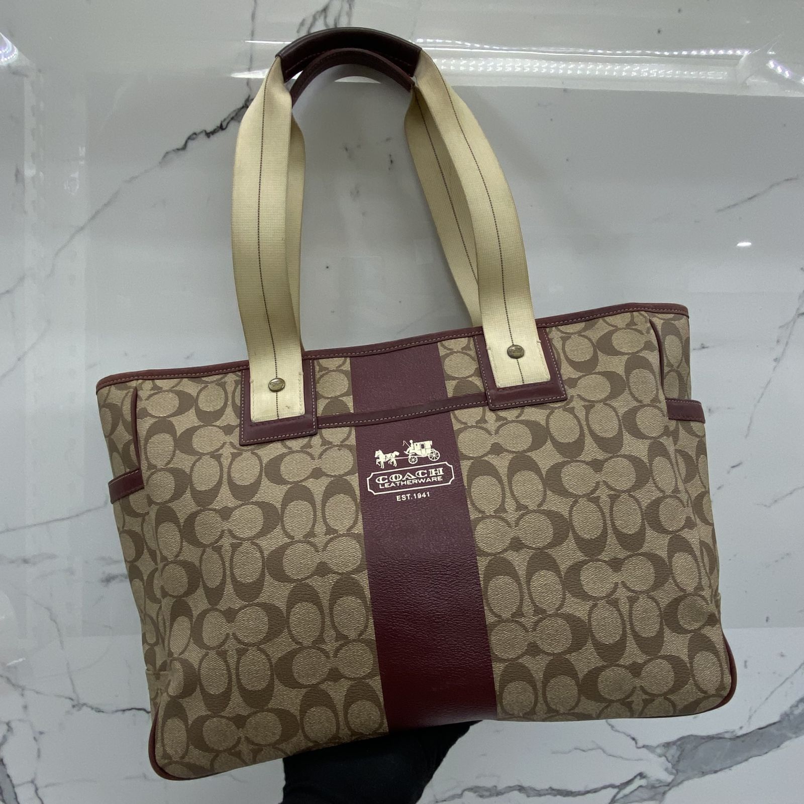 COACH 70073 MAROON CANVAS TOTE BAG 237034354 WE