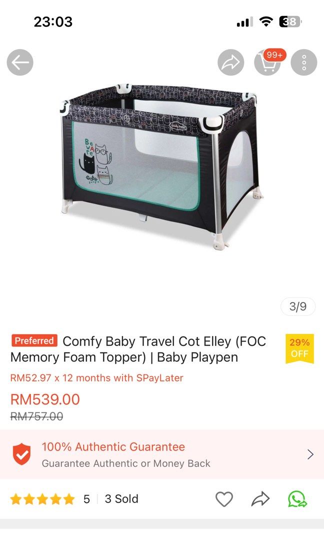 COMFY BABY Travel Cot, Babies & Kids, Baby Nursery & Kids Furniture