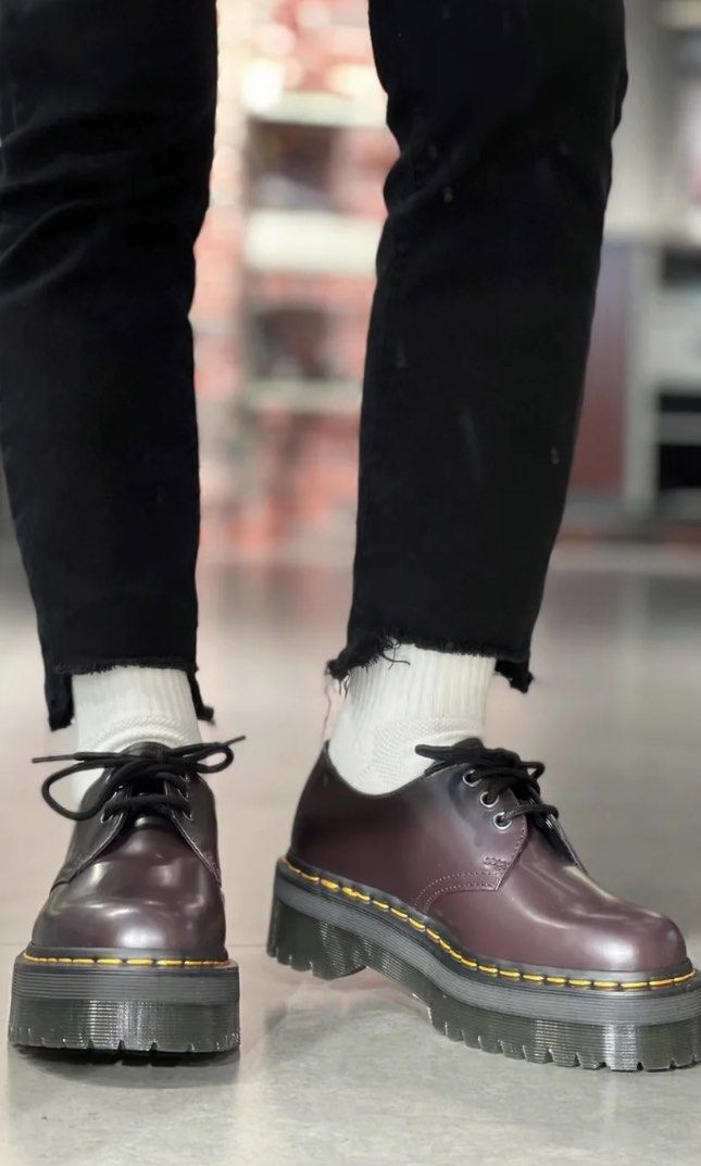 Dr Martens 1461 Quad 酒紅色啞光磨砂, 女裝, 鞋, 厚底鞋- Carousell