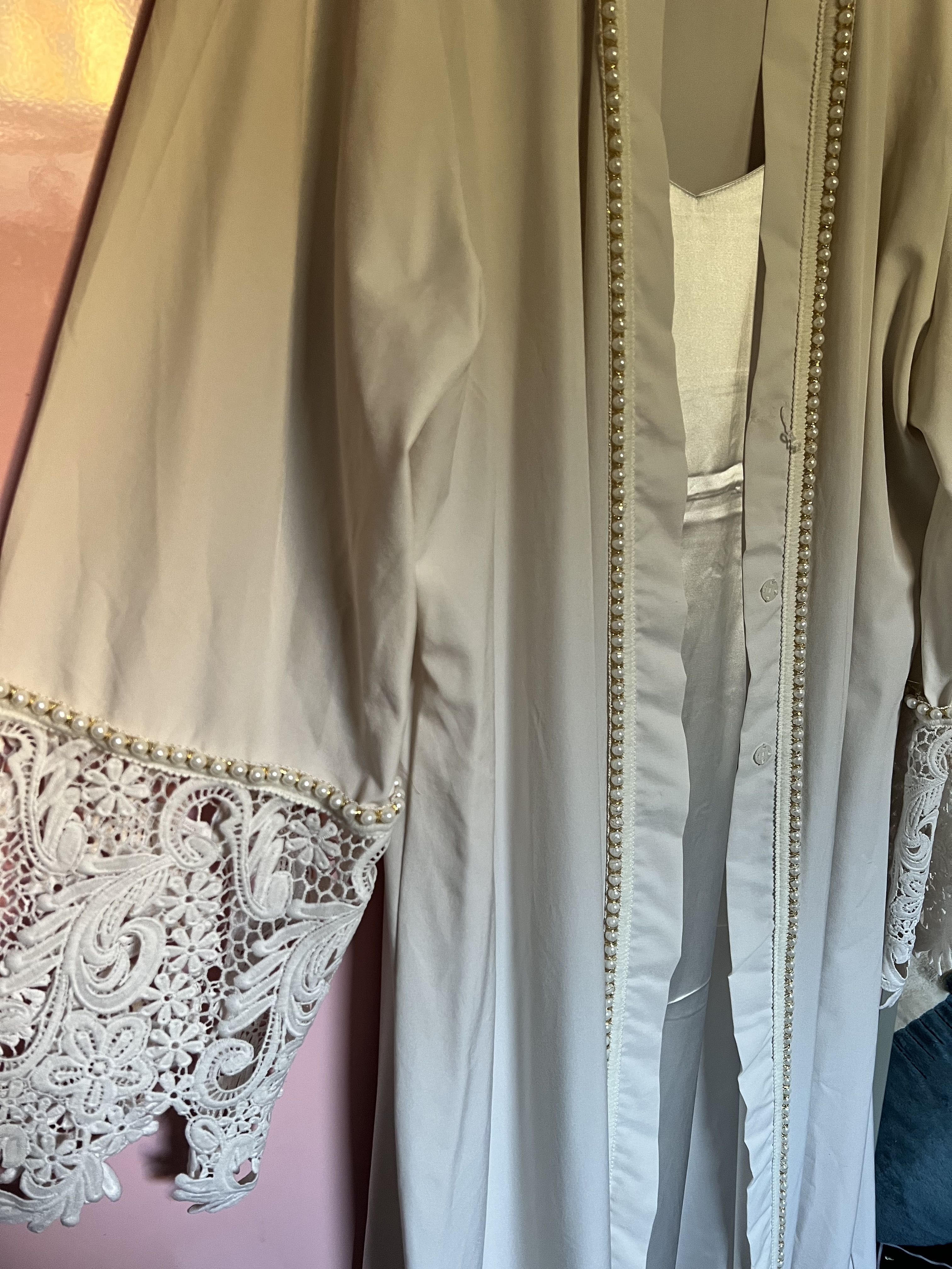 Dubai Abaya Soft White Lace Pearl Women s Fashion Muslimah