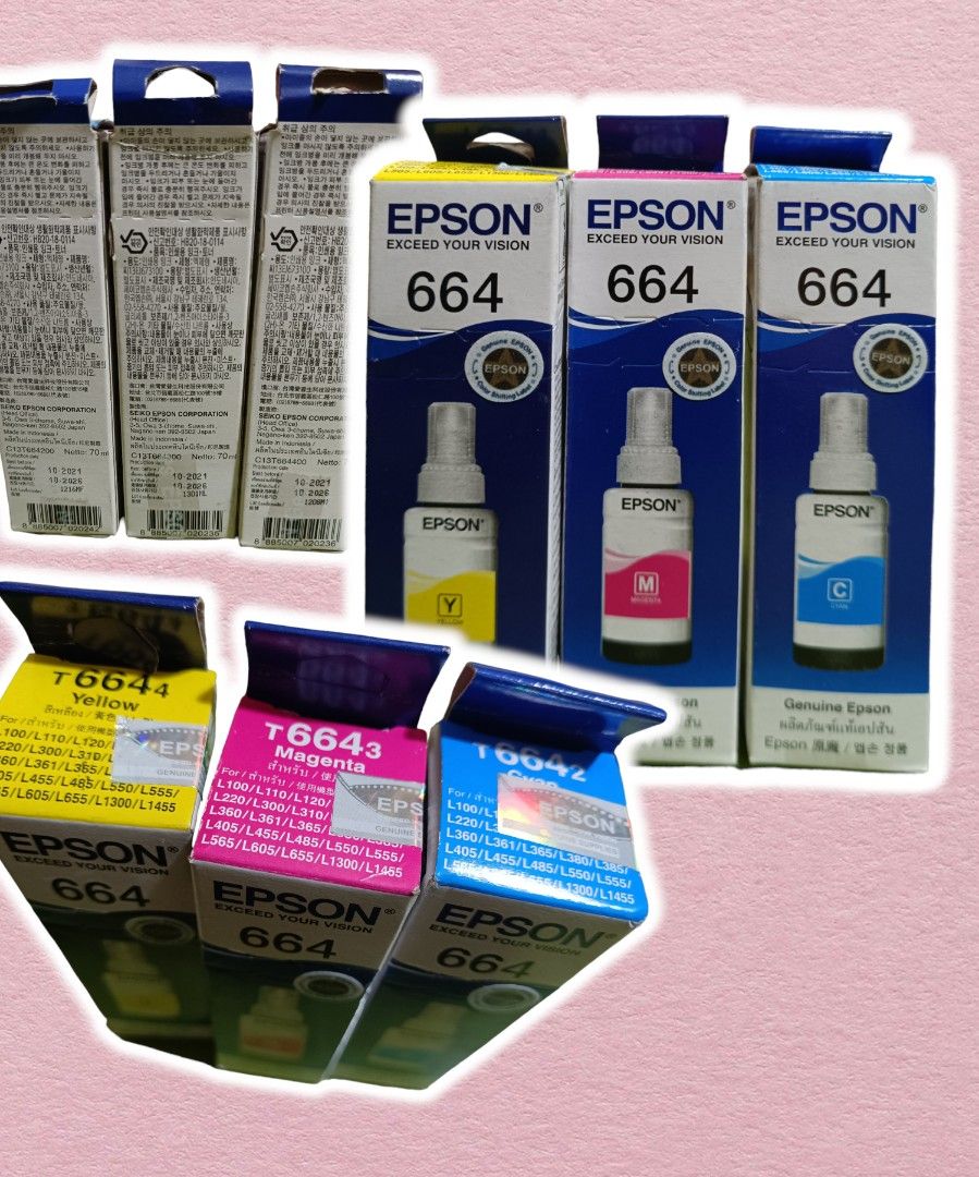 Epson 664 ink Take ALL (Category: Printers, Scanners & Copiers) located in Camalaniugan. Submitted by eluuughhhh (Listing ID 1262645899, Image 1). Description: Selling these Epson Inks for take all only All Sealed PAYO GCASH J&T RFS: Mali yung nakuha ng kapatid ko lol.