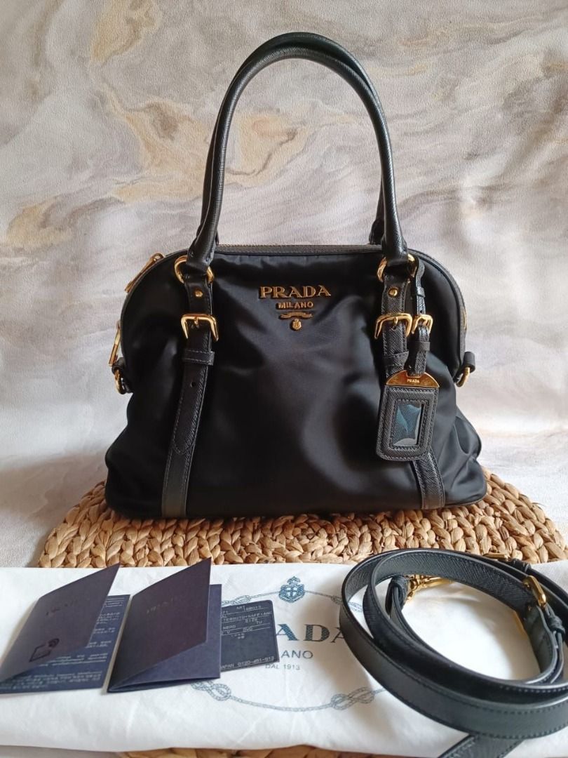 Prada 1BB013 Bauletto Tessuto Saffiano Nero . . Size 33x24x14cm