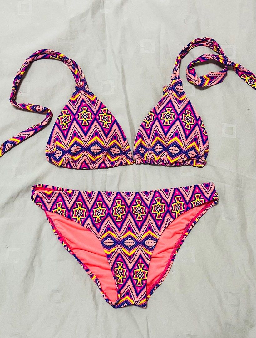 Forever 21 Pink Aztec Swimsuit Bikini Two Piece Women s