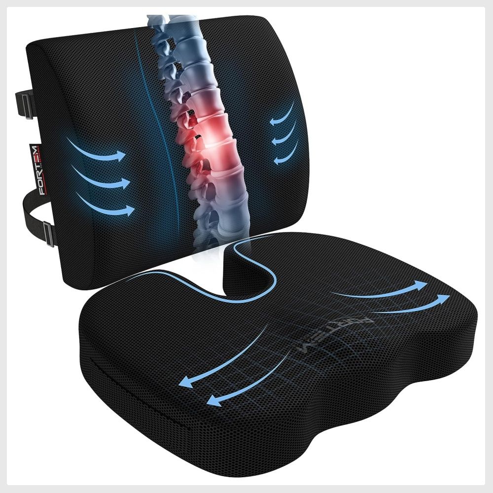 Fortem Seat Cushion Lumbar Support for Office Chair Car Wheelchair Memory Foam Pillow Washable Covers Black Black Health Nutrition Braces Support Protection on Carousell