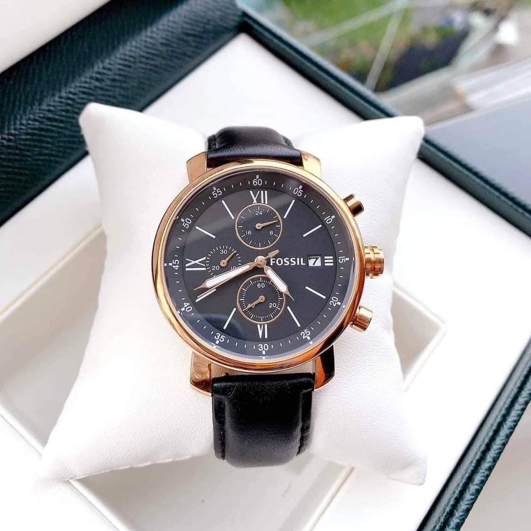 FOSSIL Rhett Chronograph Black Leather 42mm Watch Men s Fashion