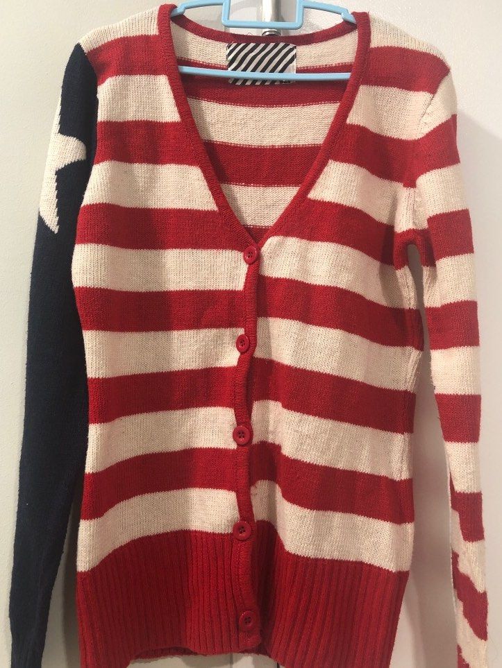 Red and white striped new arrivals cardigan