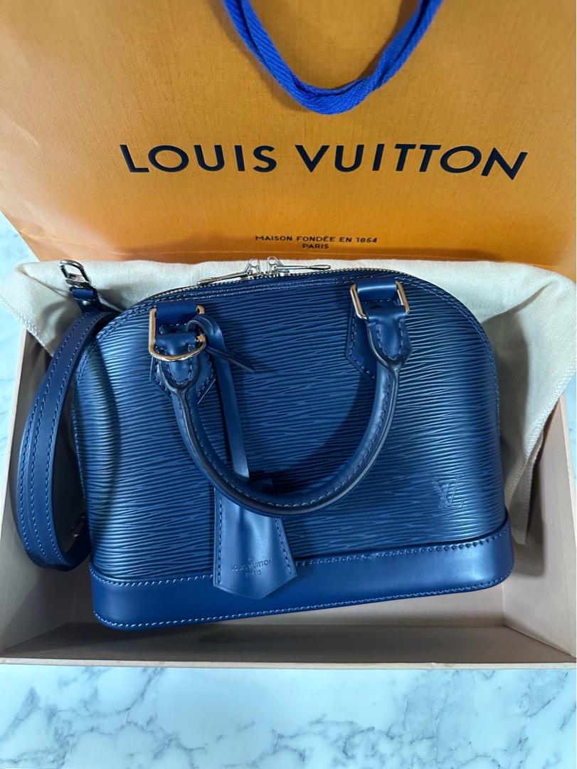Authentic Louis Vuitton Alma BB Epi leather Blue Indigo Box/Dust Bag/keys  & lock