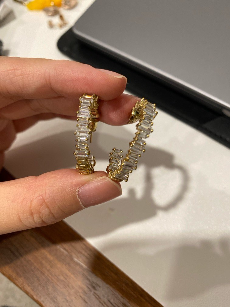 Gold Colour Diamonte Hoop Earrings Women s Fashion Jewelry