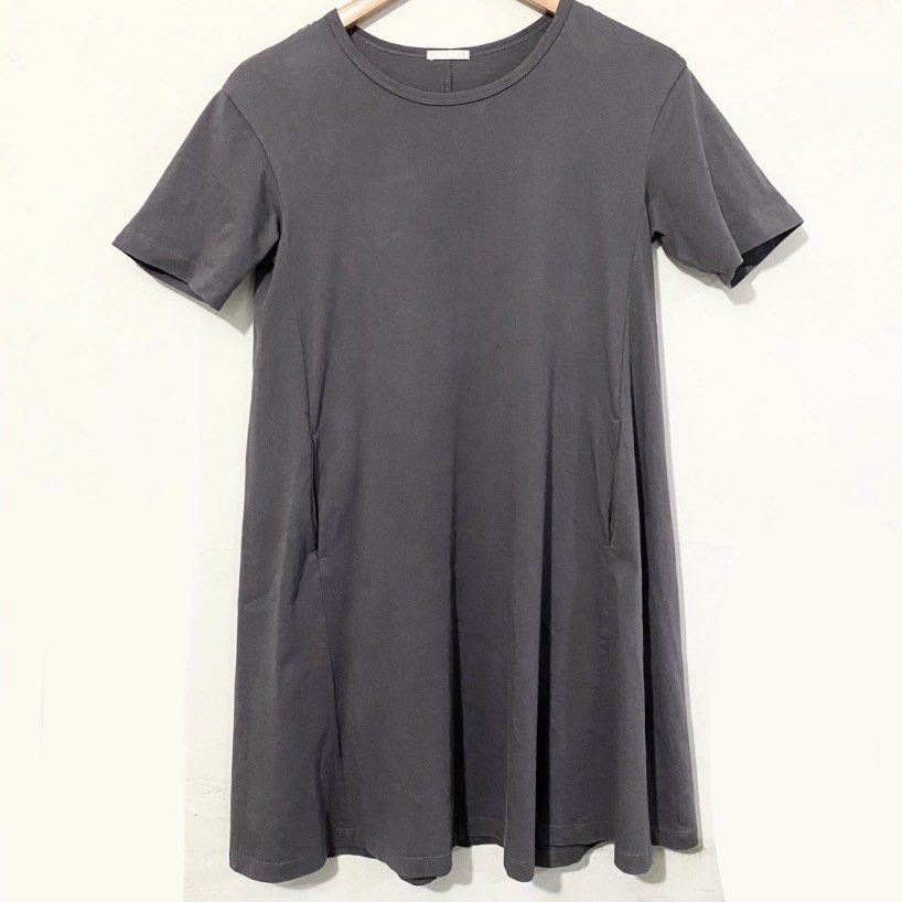 Grey Shirt T Shirt Casual Dress with Pockets